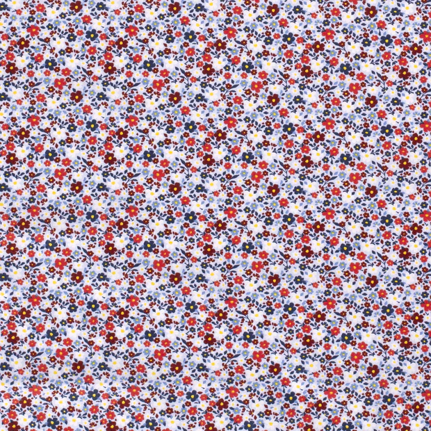 red, white and blue multi-flower cotton poplin