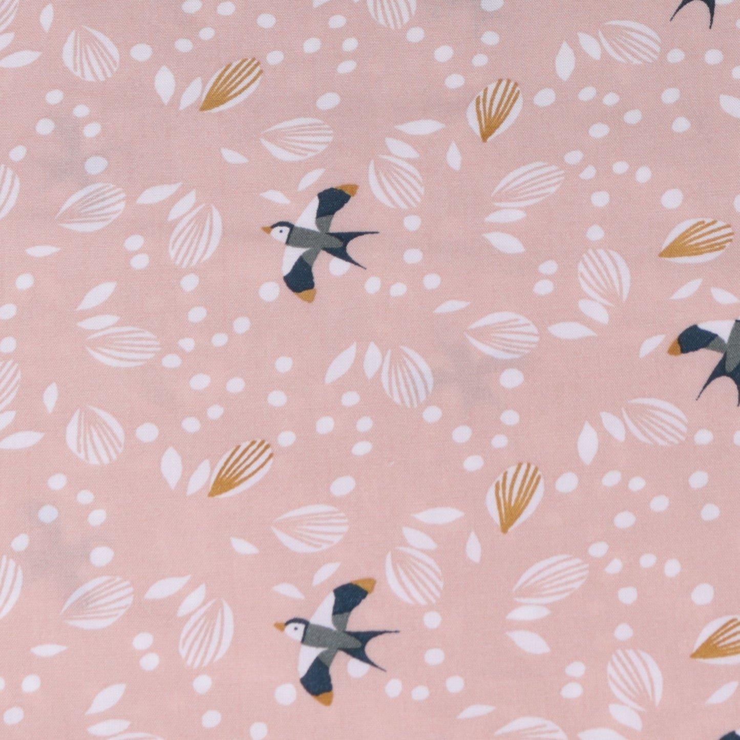 Light pink fluid viscose with flying birds pattern