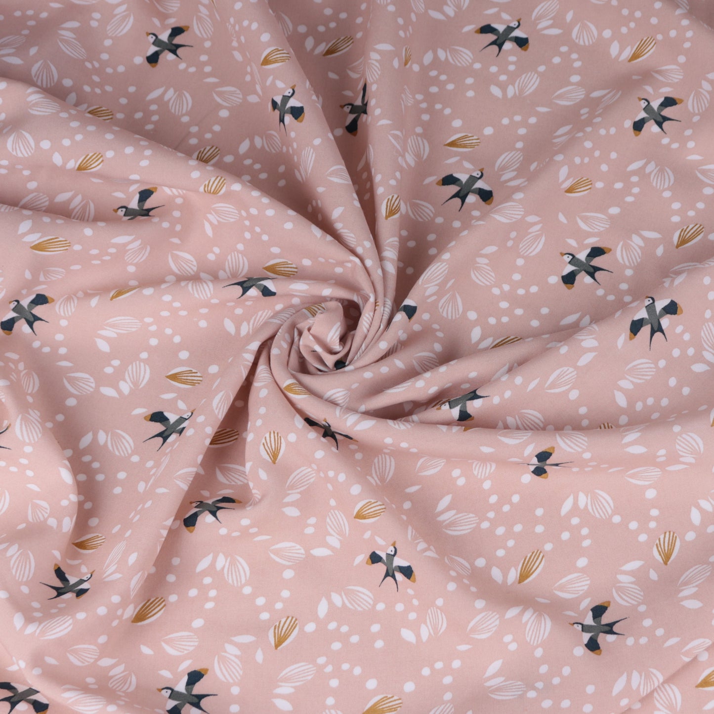 Light pink fluid viscose with flying birds pattern